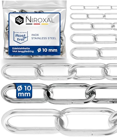 Edelstahlkette V4A A4 langgliedrig DIN 763 / DIN 5685 – 10 mm x 1 m – 2 Stück – für schwere Aufhängungen