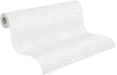 A.S. Création Meistervlies 354761 35476-1 - Carta da parati in tessuto non tessuto, verniciabile, 10,05 m x 0,53 m, colore: Bianco