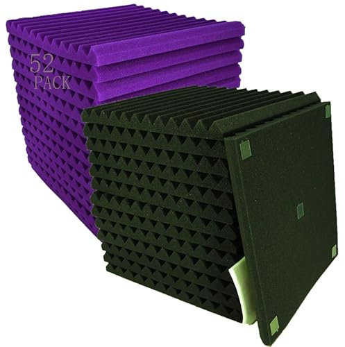 48 Pack 12X 12X1 Acoustic Panels Studio Soundproofing Foam Wedge Tiles, (24Black+24purple)