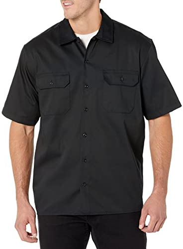 Amazon Essentials Men's Kortärmad fläck- och rynkbeständig arbetsskjorta, Svart, M