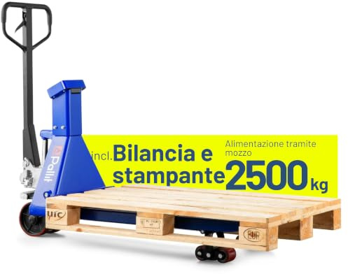 Transpaleta Profesional con báscula e Impresora 0,5 kg Pasos 2500 kg 2,0t para Europalet (1150 mm)