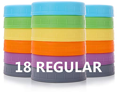 AOZITA 18 Pack Plastic REGULAR Mouth Mason Jar Lids for Ball Regular Mouth Jars - Colored Plastic Storage Caps for Mason/Canning Jars, Leak Proof, Dishwasher Safe & Food Grade