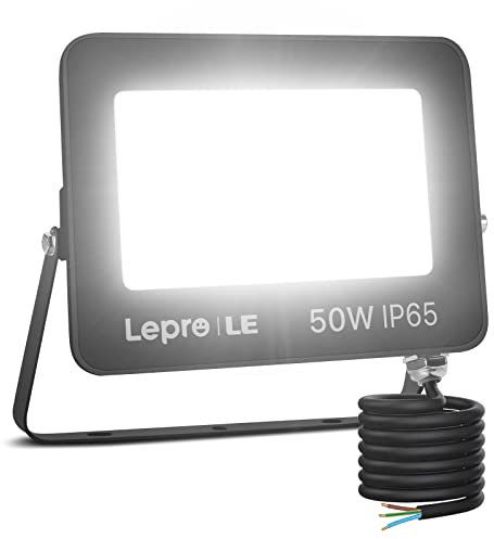 Lepro 50W LED Strahler Außen, 4250LM Superhell Außenstrahler IP65 Wasserdicht Fluter 5000K Kaltweiß Scheinwerfer, Flutlicht Aussenleuchte für Garten, Garage, Hotel, Sportplatz, Keine Bewegungsmelder