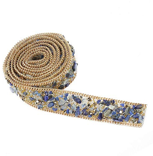 Ruban Décoratif en Cristal avec Perles, Rouleau de Garniture Diamant pour Robes de Bal, Ceintures, Vêtements, Sacs, Chaussures de Mariage, Bleu Riz et Or, 1 Mètre