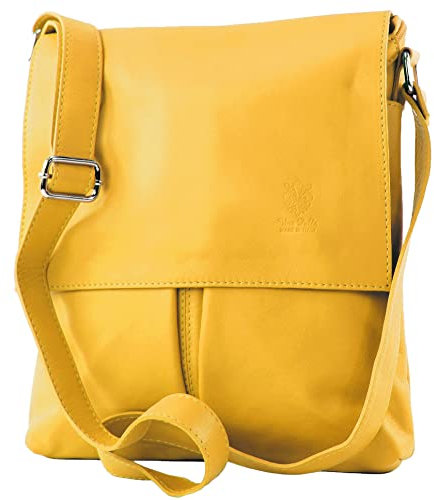 modamoda de - T75 - ital Crossover Umhängetasche Nappaleder, Farbe:Signalgelb