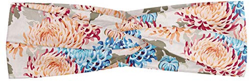 ABAKUHAUS Vintage Blumen Halstuch Bandana Kopftuch, Japanische Chrysantheme Blumen und Blätter romantische Design, Elastisch und Angenehme alltags accessories, Mehrfarbig