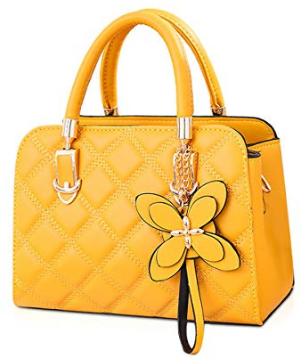 NICOLE&DORIS Women Handbags Designer Top Handle Shoulder Bags Tote Crossbody Bag for Ladies PU Leather Bag with Petal Pendant Yellow