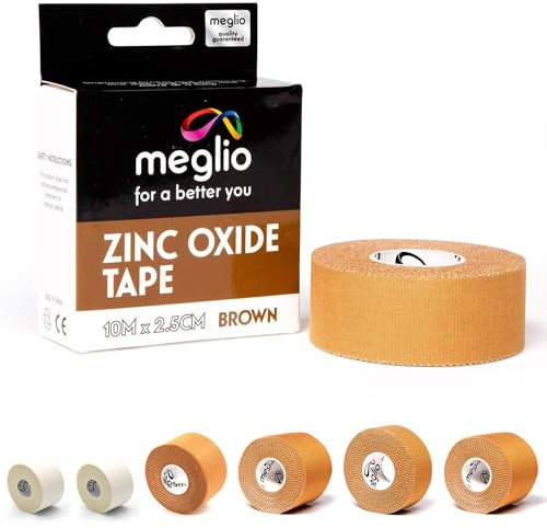 Meglio Zinc Oxide Tape, 2.5cm x 10m, Brown, Rigid Sports Strapping