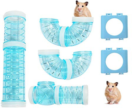 Andiker Hamsterschläuche Kit mit 2 Rohrverbindungsplatten, Abenteueraußenrohr-Set kreatives, Hamsterkäfig-Zubehör, Hamster-Spielzeug (blau)