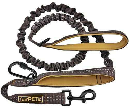 funPETic Hundeleine elastisch – Anbinden möglich, Zwei Griffe, reflektierend, für kleine Hunde - braun