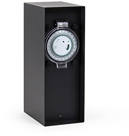Wiltec Presa multipla da giardino nera in acciaio con timer IP44 Colonna a 2 prese per esterno