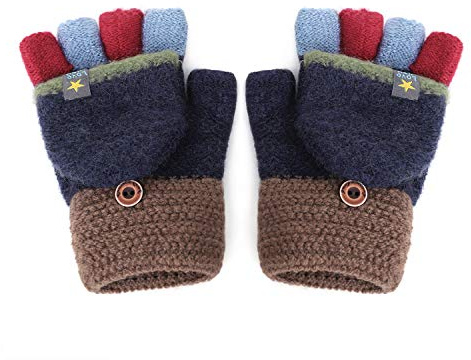 JINTN Kinder Halbfinger Handschuhe mit Flip Top Fausthandschuhe Strickhandschuhe Fünf Finger Fäustlinge Winterhandschuhe Gestrickte Fahrradhandschuhe