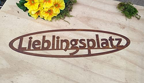 terracotta-toepfe-de Schild LIEBLINGSPLATZ oval , Breite ca. 50 cm Metall Edelrostausführung Garten Deko Haus Sommer Terrasse Balkon