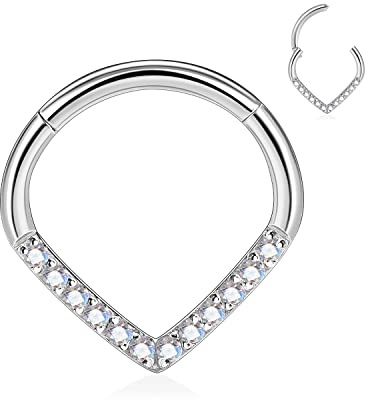 hengkaixuan 16G Teardrop Septum Clicker Ring Daith Ohrringe Chirurgenstahl Daith Rook Tragus Piercing Schmuck AB CZ Kleine Creolen Balck Nasenring Septum Schmuck 10mm