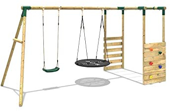 Rebo® Wooden Children's Garden Swing Set with Monkey Bars (Meteorite Green)
