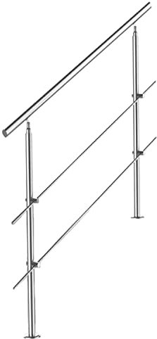 Tubiaz Corrimano in acciaio inox, ringhiera per scale, parapetto, balcone, 160 cm, con 2 barre trasversali Ø 42 mm, per interni ed esterni