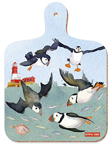 Diving Puffins - Emma Ball Colourful Mini Kitchen Chopping Board - 23.5cm