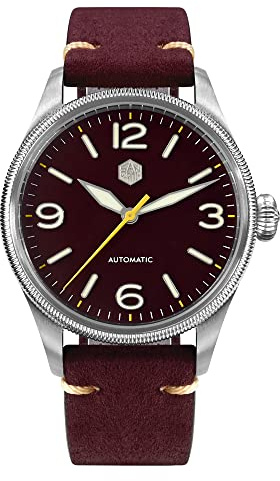 San Martin SN033G 38.5mm Retro Uomini Pilota Orologio Intagliato Moneta Lunetta YN55 Orologi da polso meccanici automatici in vetro zaffiro, Rosso