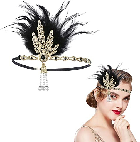 MIVAIUN 1920s Flapper Headpiece, 1920 Headband, Vintage Headband, Great Gatsby Costume Accessories for Women, 1920s Flapper Feather Headpiece, 20s Accessories for Costume Prom Wedding Party (1 Pcs)