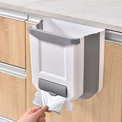 BWGHBH Cubo de Basura Colgante Plegable para Cocina,10 Litros Cubo Basura Puerta Fregadero,Bote de Basura Portátiles Extraible para Baño Sala Dormitorio Coche (Blanco)