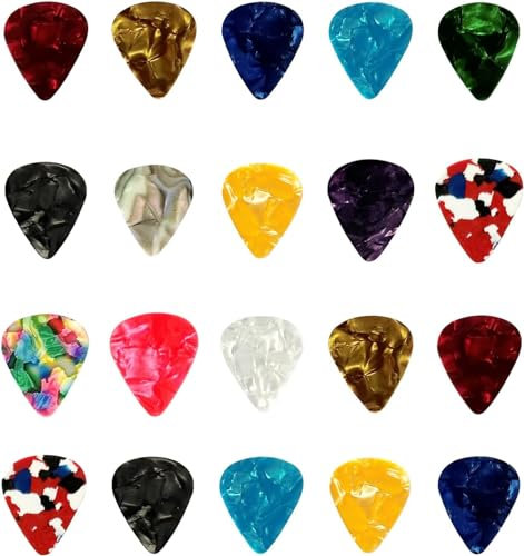 Plektren Gitarre, 20 Stück Celluloid Guitar Picks Plektrum für Akustik Gitarre, Ukulele, Klassische Gitarre, E-gitarre, 0,46/0,71/0,81/0,96/mm 4 Verschiedene Plektren