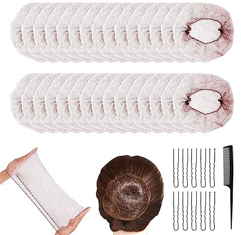 KARELLS 30 Pezzi Retine per Capelli Chignon,Retina per Capelli,Retine per Capelli Invisibili per Chignon,Retina per Capelli Elastiche,Decorazioni dei Capelli,Con 10 forcine per capelli a forma di U