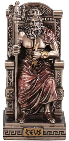 Veronese Design Miniatur-Skulptur Zeus sitzend auf Thron mit Thunderbolt, Kunstharz, bemalt, Bronze-Finish, 9,5 cm