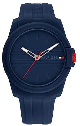 Tommy Hilfiger - Reloj de cuarzo informal 3H, deportivo, de silicona, para hombre, resistente al agua 5 ATM/50 metros, última moda, para uso diario, 44 mm, navy
