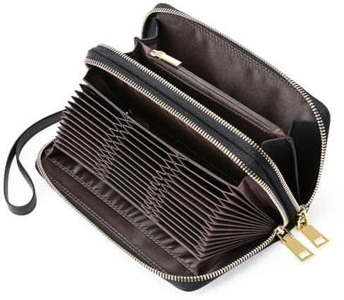 FALAN MULE Geldbörse Damen Groß Kapazität Leder Portemonnaie Damen mit RFID Schutz Lange Doppeltem Reißverschluss Geldbeutel Frauen mit 24 Kartenfächer und Abnehmbare Handschlaufe