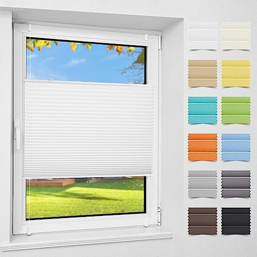 Atlaz Plissee Klemmfix ohne Bohren, 90x200cm(BxH), Weiß, Plisseerollo Fensterrollo mit Klemmträger, Faltrollo Jalousie für Fenster und Tür, Blickdicht, Sichtschutz und Sonnenschutz