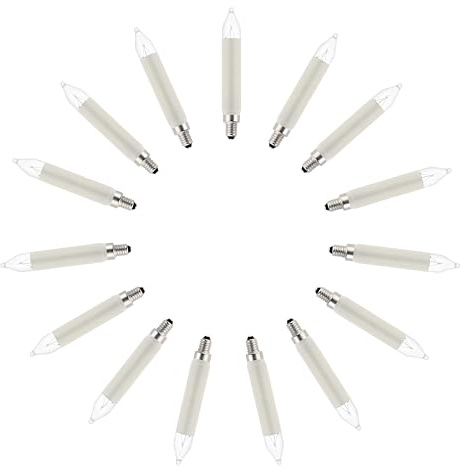 MeetUs 15 Pezzi Lampadine Candele E10 12V 3W, Candele Superiori Lampadine di Ricambio, Bianca Calda 2700K, 30LM, per Piramidi di Natale, Lucine, Archi Luminosi, Albero di Natale (15, E10/3W/12V)