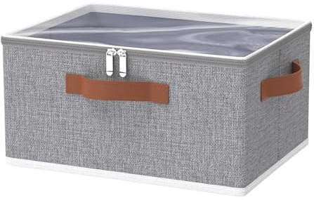 OUTBROS Faltbare Aufbewahrungsbox, Korb Aufbewahrung, Organizer mit Deckel, Unterbett Stoff Aufbewahrungsbehälter für Kleidung Decken Bettdecken, Grau, 40 x 30 x 20 cm, 1 Stück