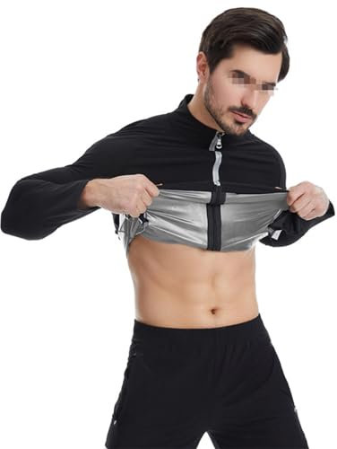 Weyot Trajes De Sudoración Hombre, Camisa De Sauna De Manga Larga para Fitness, Fajas Reductoras Adelgazantes Hombre, Traje Sauna De Sudoración Deportiva Fitness Boxeo Yoga Running Gimnasio,L,Silver