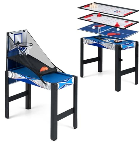 COSTWAY Multi Games Table, 6 in 1 Combo Tables with Air Hockey, Billiards, Table Tennis, Basketball, Bowling, Shuffleboard, Combination Table for Game Room, Arcade, Party
