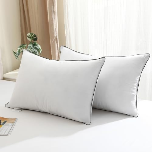 BPC Luxury Hotel Goose Feather Down Pillows Queen Size Set of 2, Medium Firm Bed Pillows for Sleeping, Organic Cotton Cover, Soft Yet Supportive Down Alternative Surround, RDS Certified, White 20x30