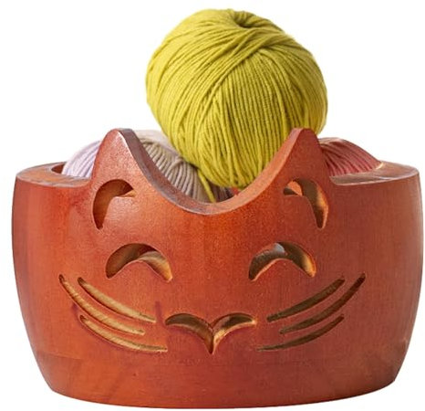 Esncddym Cuenco de hilo de ganchillo para gato, Cuenco de hilo de madera para gato - Cuenco para hilo de tejer de madera,Cuencos de hilo de tejer con agujeros, soporte para cuenco de ganchillo, cuenco