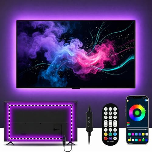 DTQJ Luces LED de TV, luces LED de 5 m para TV de 55 a 70 pulgadas, control inteligente de aplicación Bluetooth y sincronización de música, luces LED ajustables con temporizador, alimentadas por USB