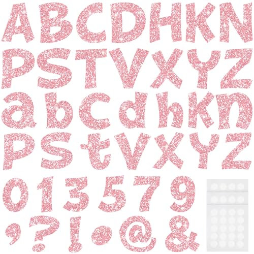 Colarr Glitzernde Pinnwand-Buchstaben für Klassenzimmer, Alphabet, Poster, Tafel, Buchstaben mit Klebepunkten, Satzzeichen, Ausschnitt-Pinnwand, Schuldekoration, Hellrosa, 10,2 cm, 216 Stück