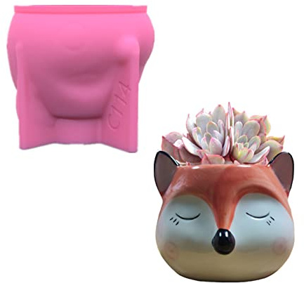 YOUNAFEN Molde de silicona para macetas, moldes de resina, soporte de velas de zorro, molde de fundición de joyas, herramienta para resina epoxi, manualidades