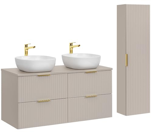 Lomadox Badezimmer Badmöbel Set mit 120cm Waschtisch, 2-teilig, in Kaschmir, mit Keramik-Waschbecken