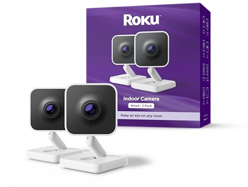 Roku Indoor Camera - Home Security - 2-Pack - Wired Security Camera & Pet Monitor with 1080p HD Color Night Vision, Works with Alexa & Google, Motion & Sound Detection, WDR & WiFi 6