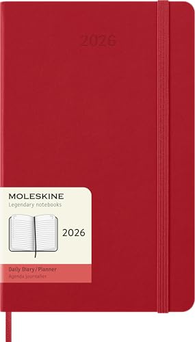 Moleskine 12 Monate Tageskalender 2026, Large/A5, 1 Tag = 1 Seite, Fester Einband, Scharlachrot