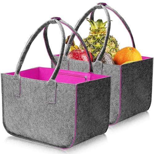 Lighterday 2 Stück 30L Filztasche Groß Einkaufstasche Faltbar,Tote Bag Filztaschen Shopper,Filzkorb mit Lange Henkel,Filz Einkaufskorb Filztaschen mit Innentasche