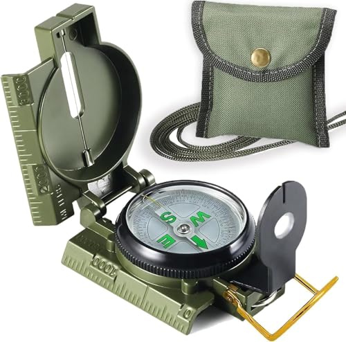 JUXINE Militär Marschkompass mit Neigungsmesser & Nachtsicht | 2026 Modell | Wasserdichter Alu-Kompass mit Zielfernrohr & Tasche, Vergrößerungslinse für Outdoor, Wandern, Bergsteigen, Camping.