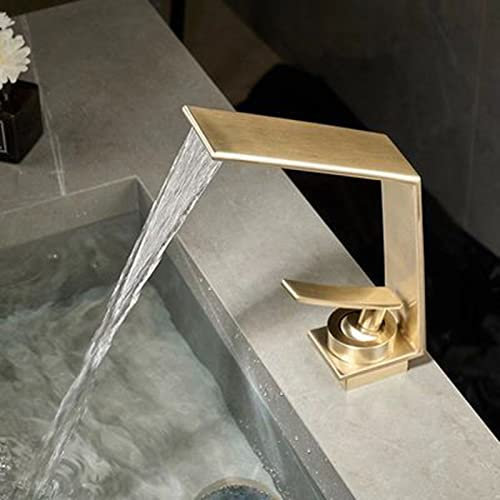 OWOHYG Waschbeckenarmaturen fürs Badezimmer, Wasserfall-Waschtischarmaturen mit Einhebel-Badarmaturen für heißes und kaltes Wasser, Silber (gebürstetes Gold)