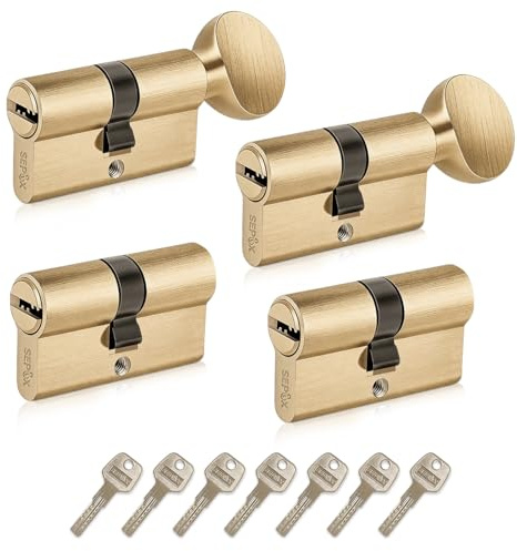 SEPOX® Keyed Alike Euro Cylinder 60mm 30/30 2 Double 2 Thumb Turn Cylinders | For UPVC, Keyed Alike Set, One Key Fits All&Most Applications, for Home, Apartment & Office Doors, Easy to Use, Brass Finish