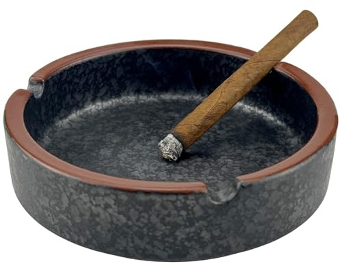 OUSACE Ceramic Ashtray Stylish Indoor & Outdoor Cigarette Ashtray for Home, Coffee Bars, and Patios，Lava Dazzling Black (Medium Size)