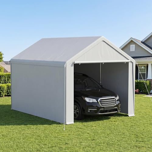 ACXIN förvaringstält carport tältgarage garagetält, robust skydd och piltält med PE presenning, UV-resistent vattentät takförstärkning och golvram för bil lastbil SUV (grå, 3 m x 4 m)