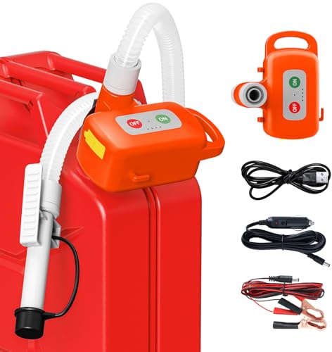 Pompe de transfert de carburant avec capteur d'arrêt automatique, Pompe Diesel Pompe à essence à piles, Pompe de transfert de liquide rechargeable pour essence, diesel et huile, Orange