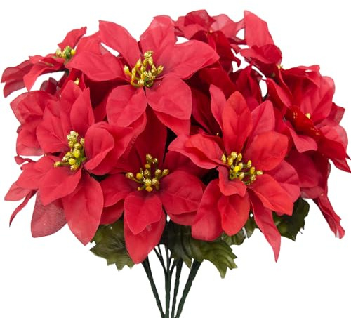 CEWUDA 4 Stück Weihnachtsstern Künstlich Blumen Weihnachtsblumen Künstlich Rot Christbaumschmuck Kunstblumen Weihnachten Weihnachtssterne Deko für Hochzeit Party Home Vase Weihnachtsbaum Außen Deko